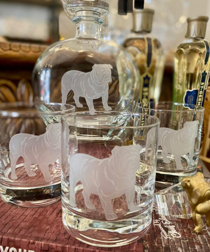 Etched Glass Bulldog Decanter
