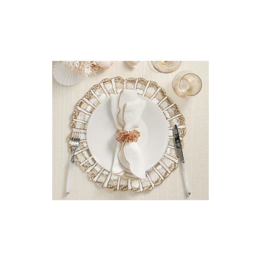 S/4 Luminance Wht/Gld Napkin