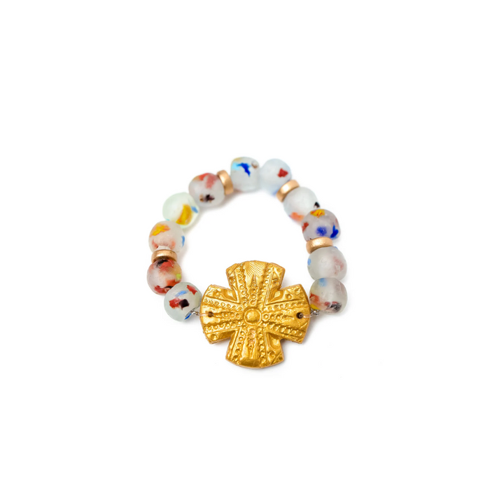 Rainbow African Sea Glass with Rachel Cross Bracelet